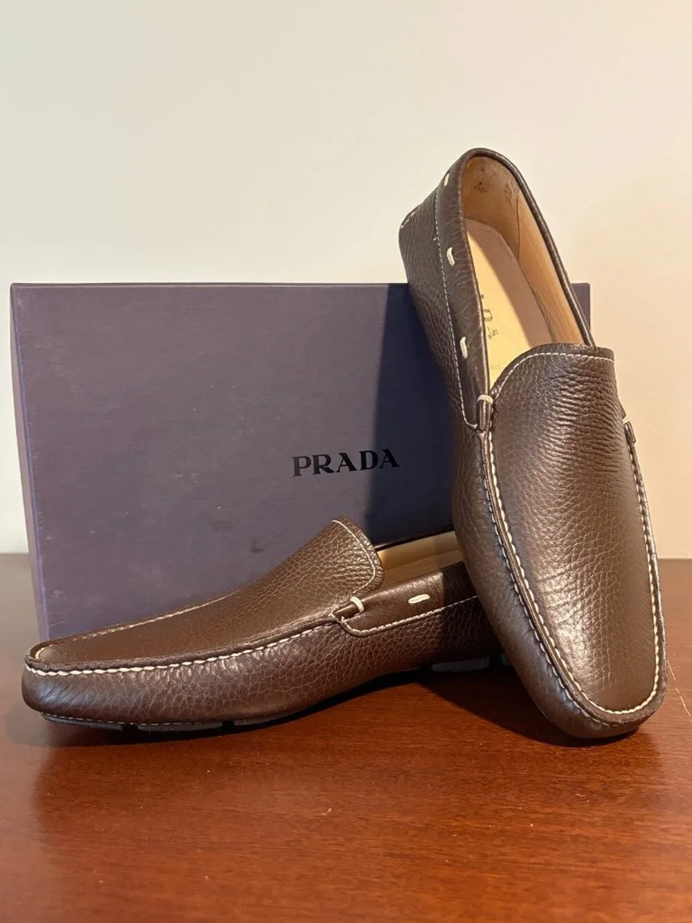 Prada Brown Leather Driving Mocs